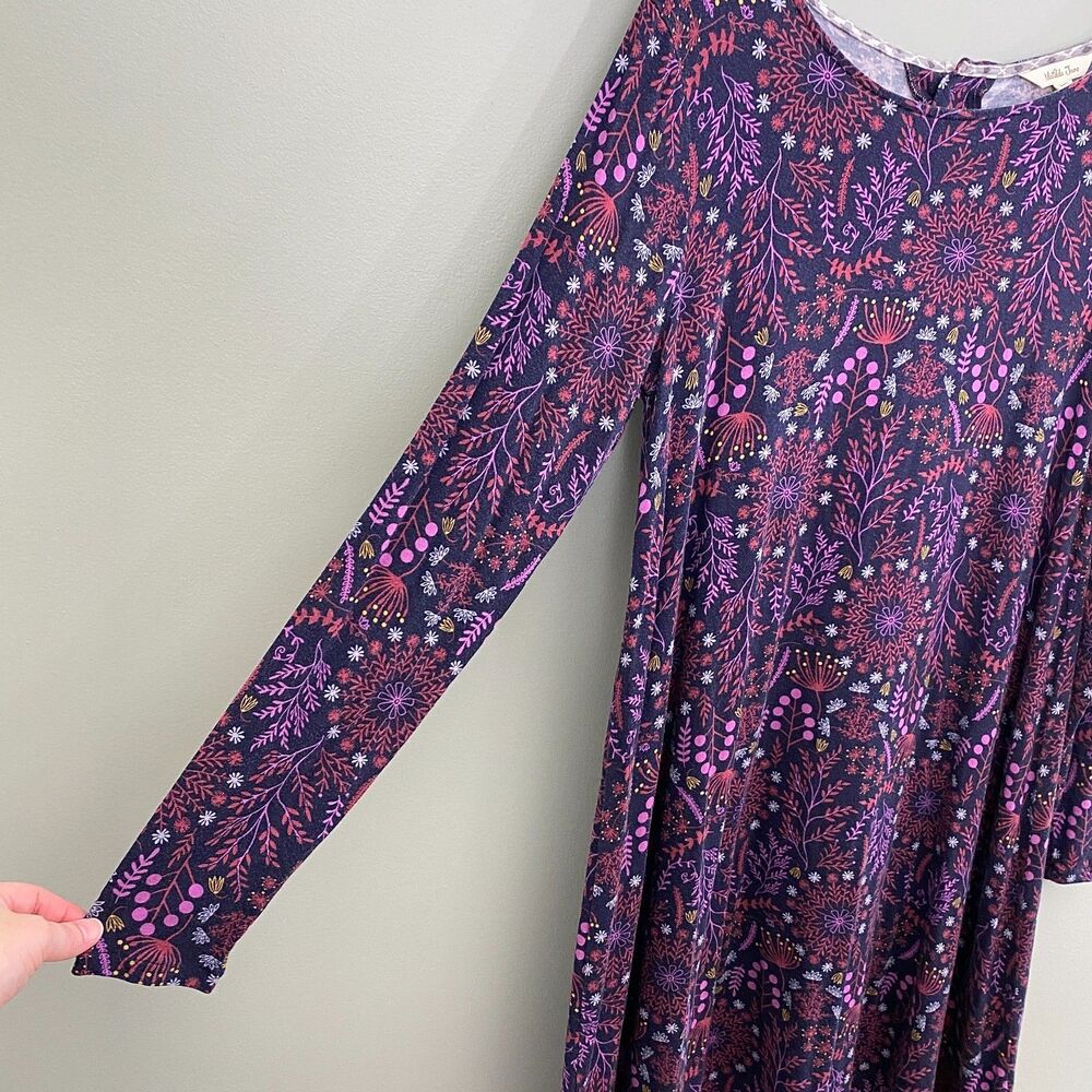 Matilda Jane Floral Dress Long Sleeve Knee Length Womens Large Purple Stretch - Picture 2 of 12